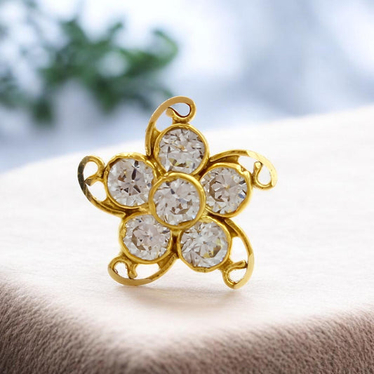 Star 18K Real Gold White CZ Nose Pin nose ring Push Pin