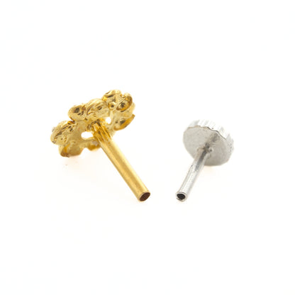Flower 18K Real Gold Pink White CZ Nose pin nose ring Push Pin