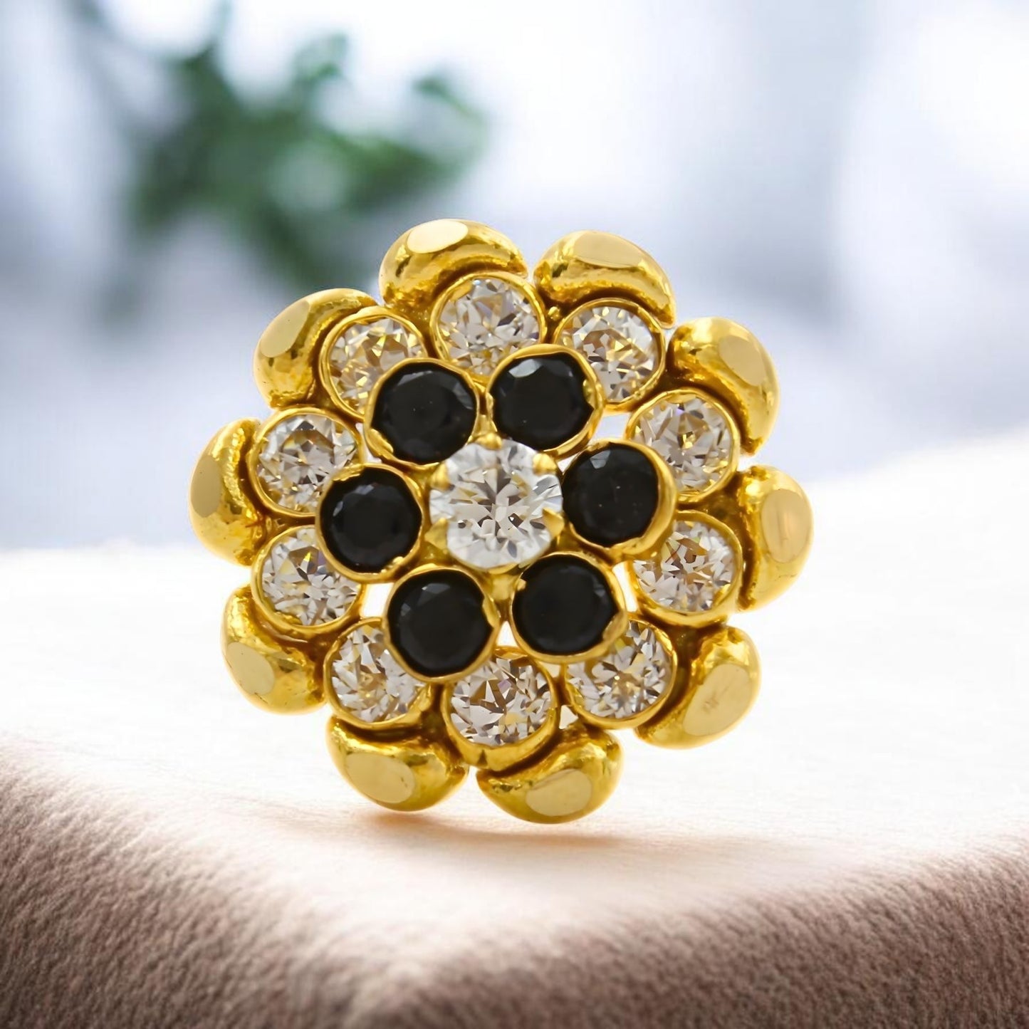 18K Real Gold Black White CZ Bloom Nose pin nose ring Push Pin