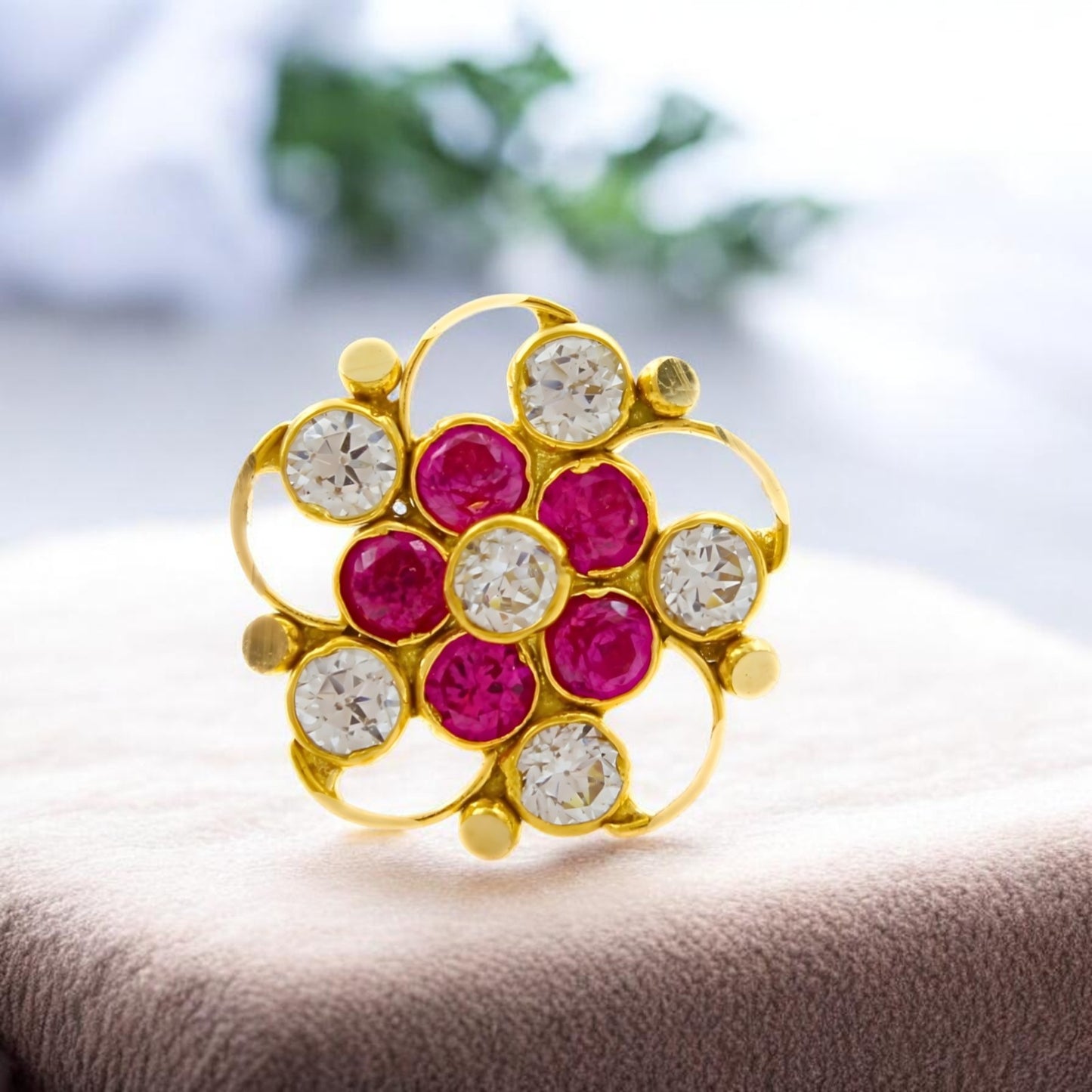 Cute 18K Real Gold Pink White CZ Nose Pin nose ring Push Pin