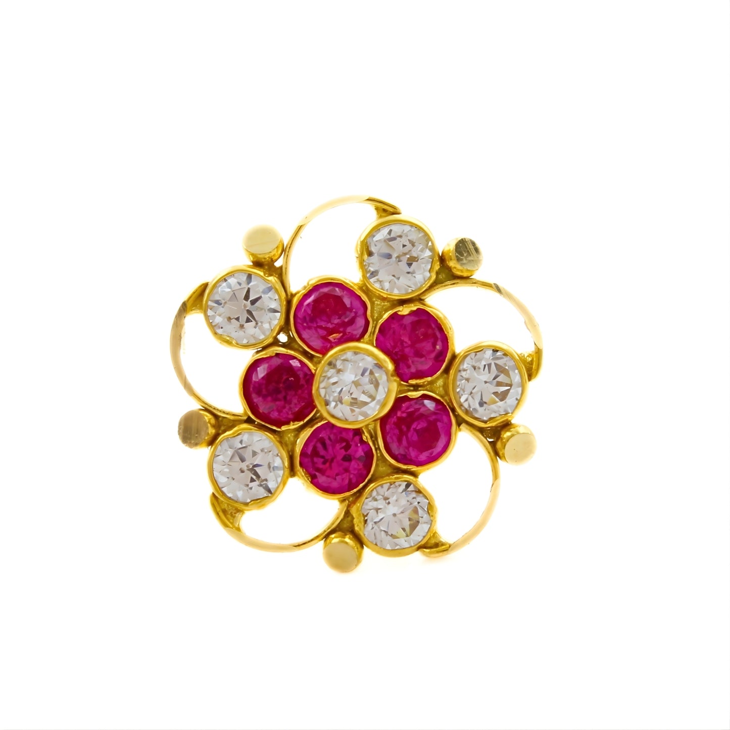 Cute 18K Real Gold Pink White CZ Nose Pin nose ring Push Pin