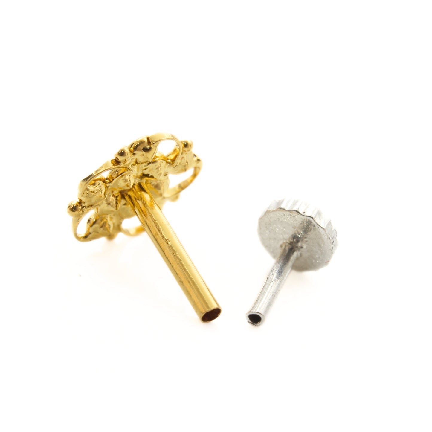 Cute 18K Real Gold Pink White CZ Nose Pin nose ring Push Pin