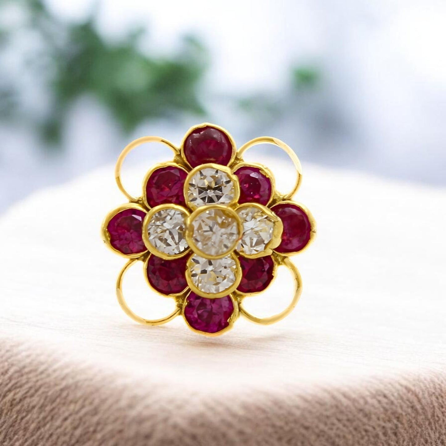 Floral 18K Real Gold Pink White CZ Nose Pin nose ring Push Pin