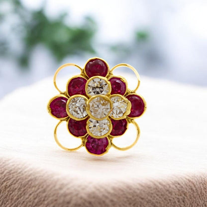 Floral 18K Real Gold Pink White CZ Nose Pin nose ring Push Pin