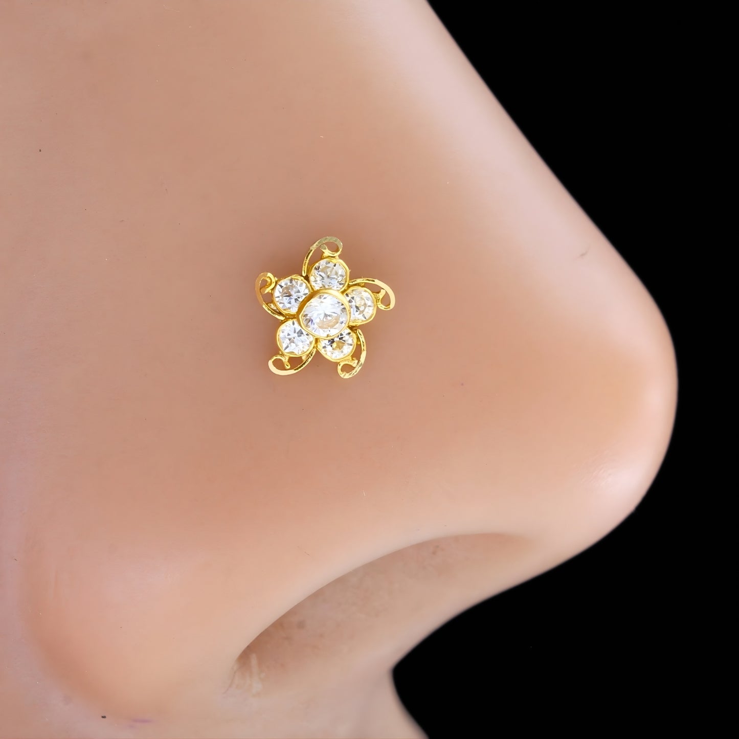 Star 18K Real Gold White CZ Nose Pin nose ring Push Pin