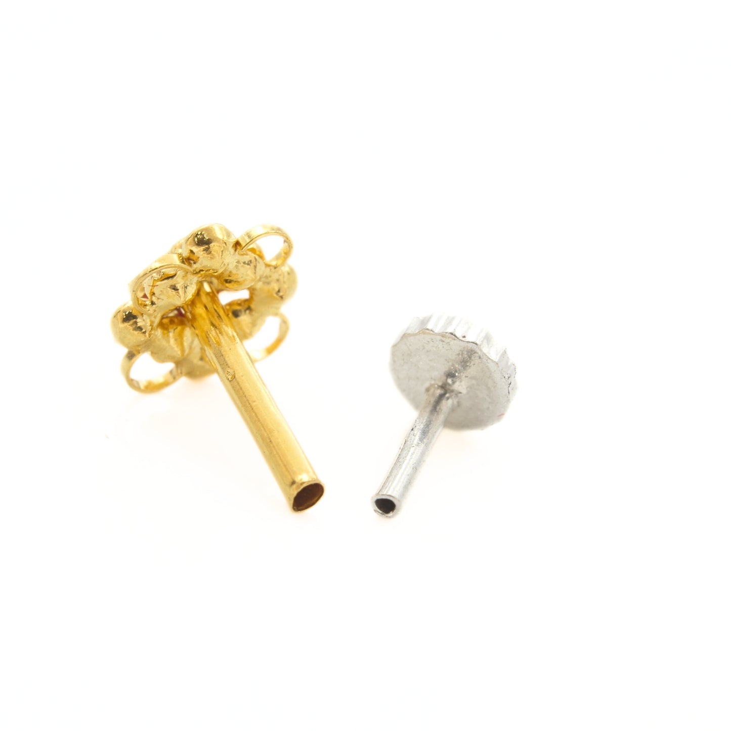 Floral 18K Real Gold Pink White CZ Nose Pin nose ring Push Pin