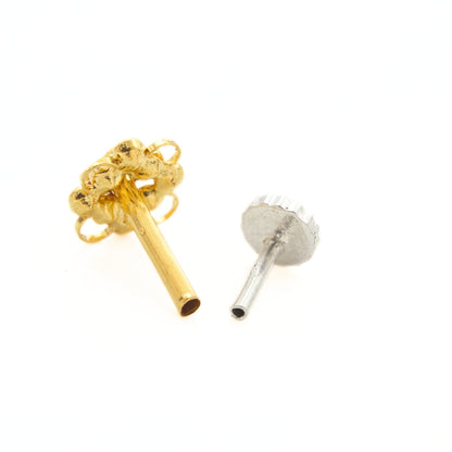 Floral 18K Real Gold Pink White CZ Nose Pin nose ring Push Pin