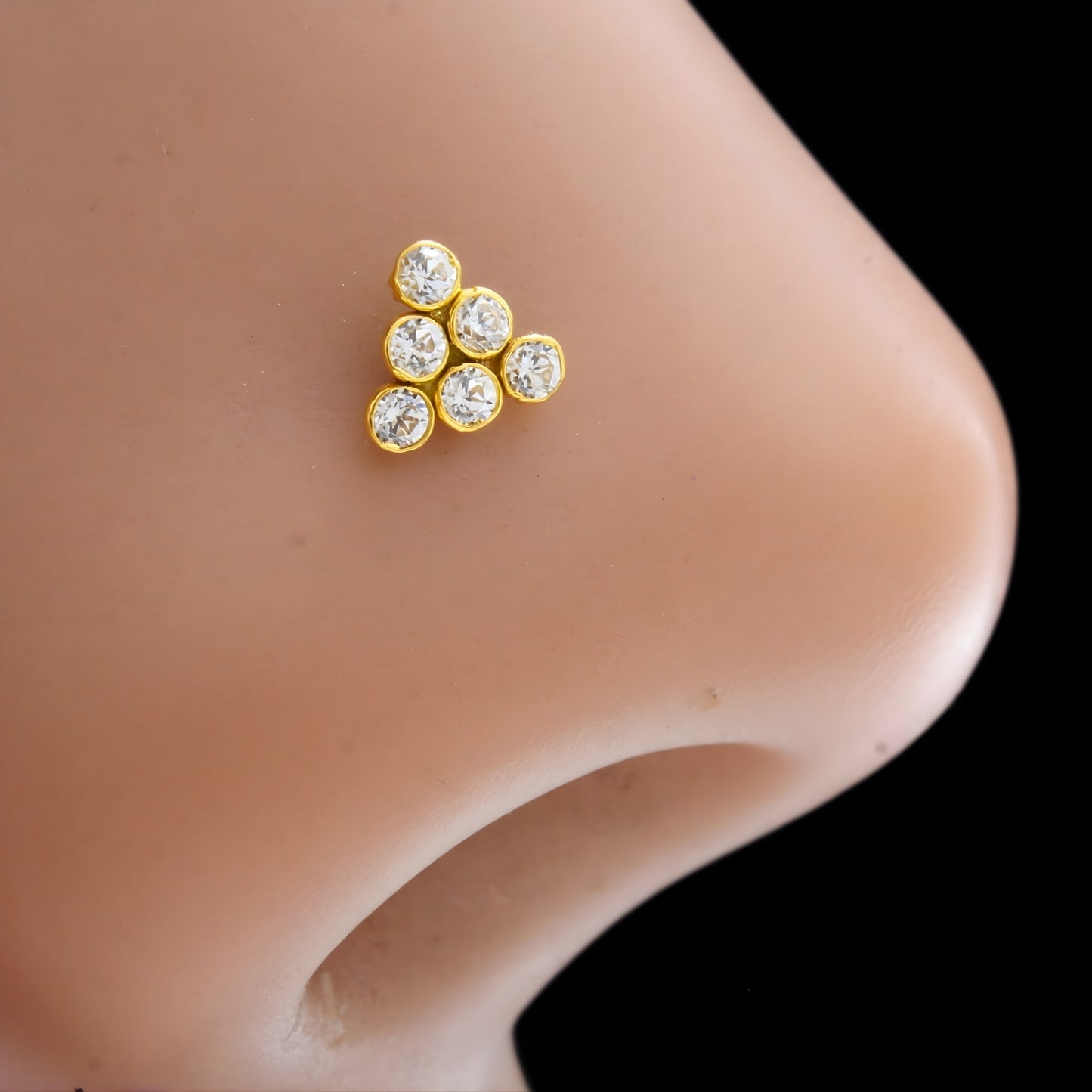 Triangle Design 18K Real Gold White CZ Push Pin Nose Pin