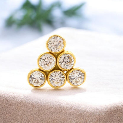 Triangle Design 18K Real Gold White CZ Push Pin Nose Pin