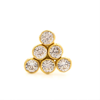 Triangle Design 18K Real Gold White CZ Push Pin Nose Pin
