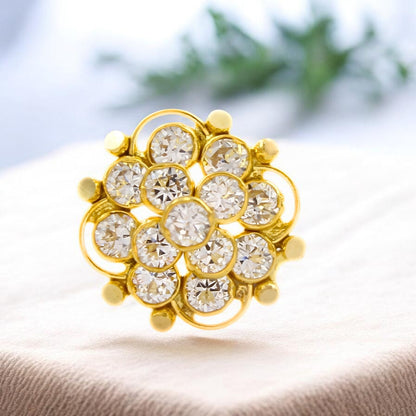 18K Real Gold Floral White CZ Push Pin Nose Pin