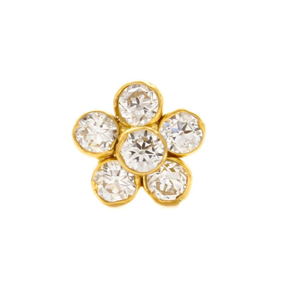 Small 18K Real Gold Floral White CZ Push Pin Nose Pin