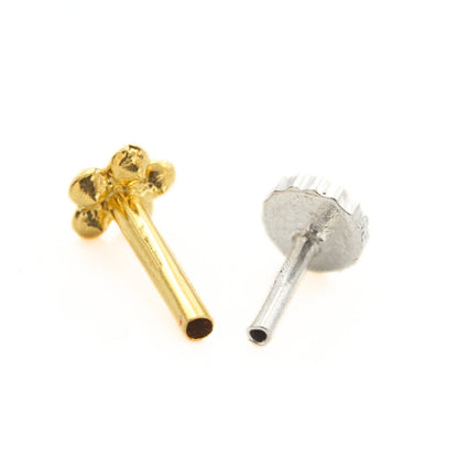 Small 18K Real Gold Floral White CZ Push Pin Nose Pin