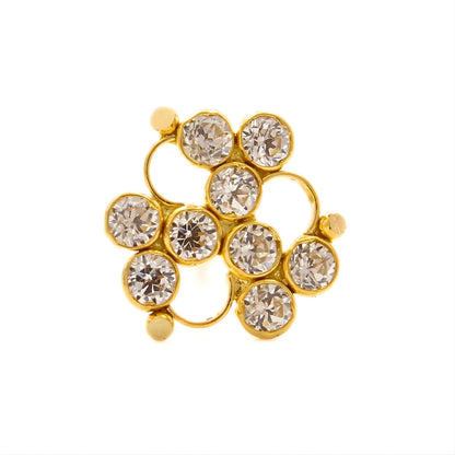 18K Real Gold Floral Cluster White CZ Push Pin Nose Pin