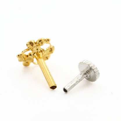 18K Real Gold Floral Cluster White CZ Push Pin Nose Pin