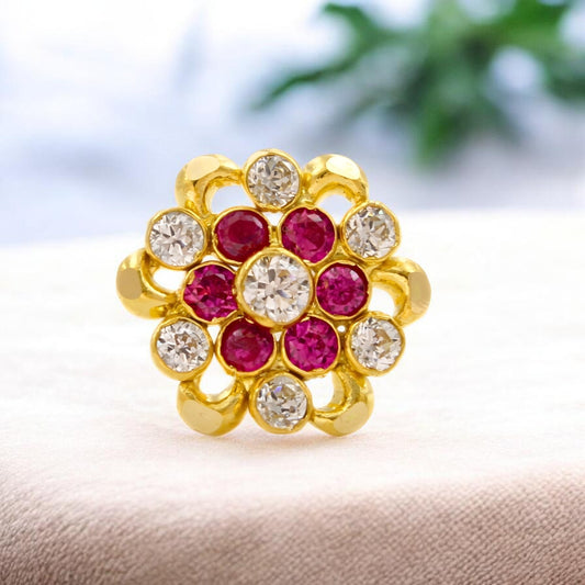 Party Wear 18K Real Gold Pink and White CZ Push Pin Nose Pin