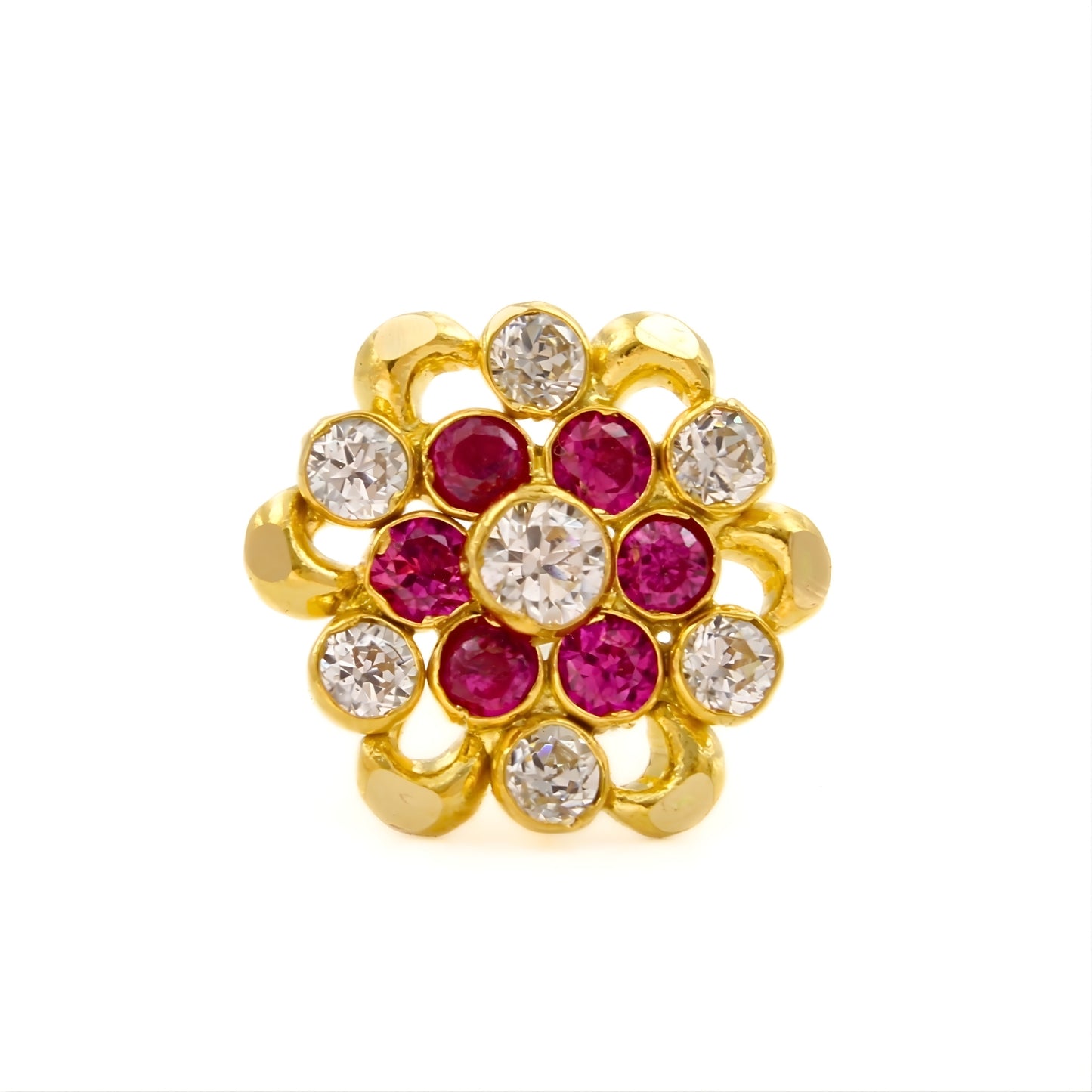 Party Wear 18K Real Gold Pink and White CZ Push Pin Nose Pin
