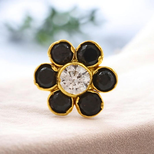 Small 18K Real Gold Black White CZ Nose pin nose ring Push Pin