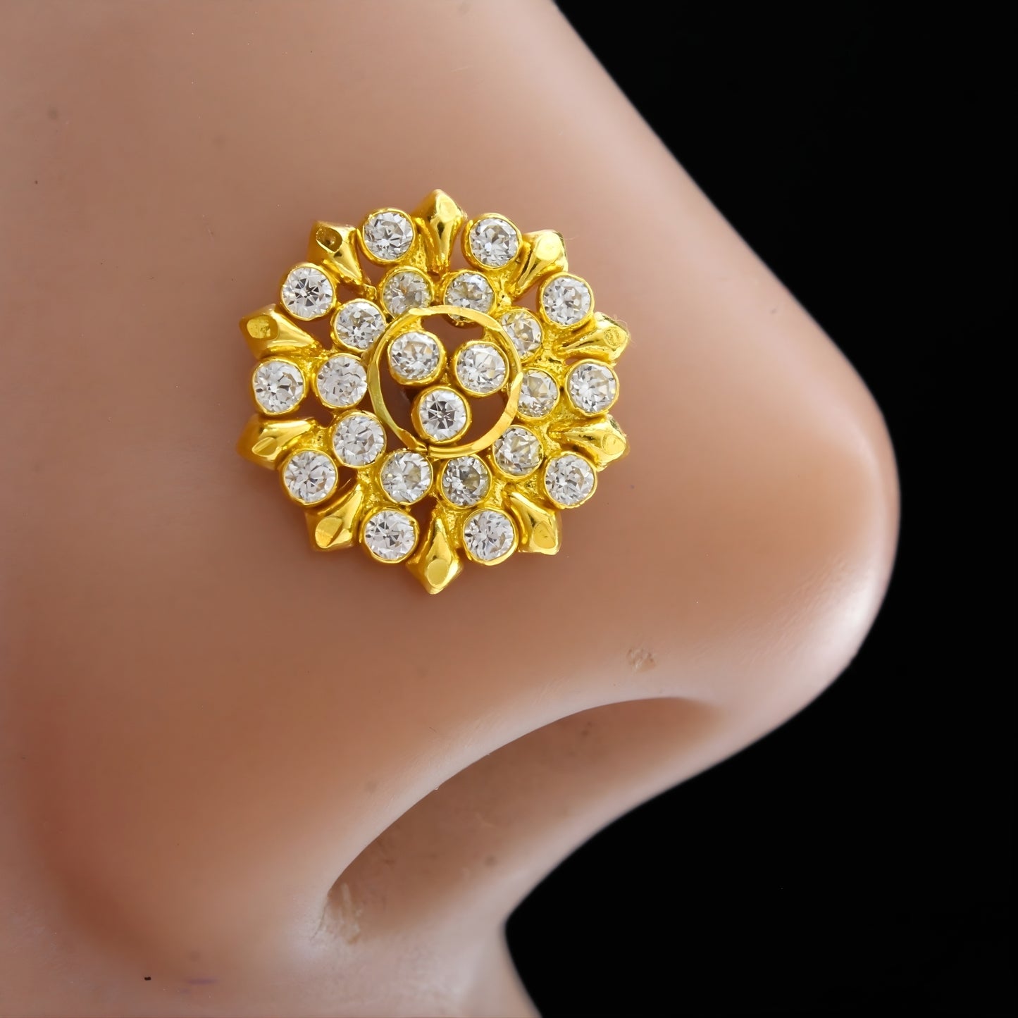 Statement 18K Real Gold White CZ Push Pin Nose Pin