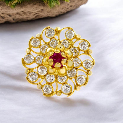 Big 18K Real Gold Pink White CZ Push Pin Nose Pin