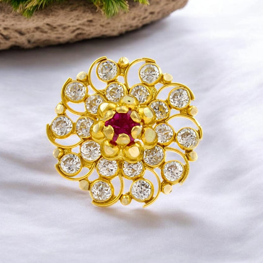 Big 18K Real Gold Pink White CZ Push Pin Nose Pin