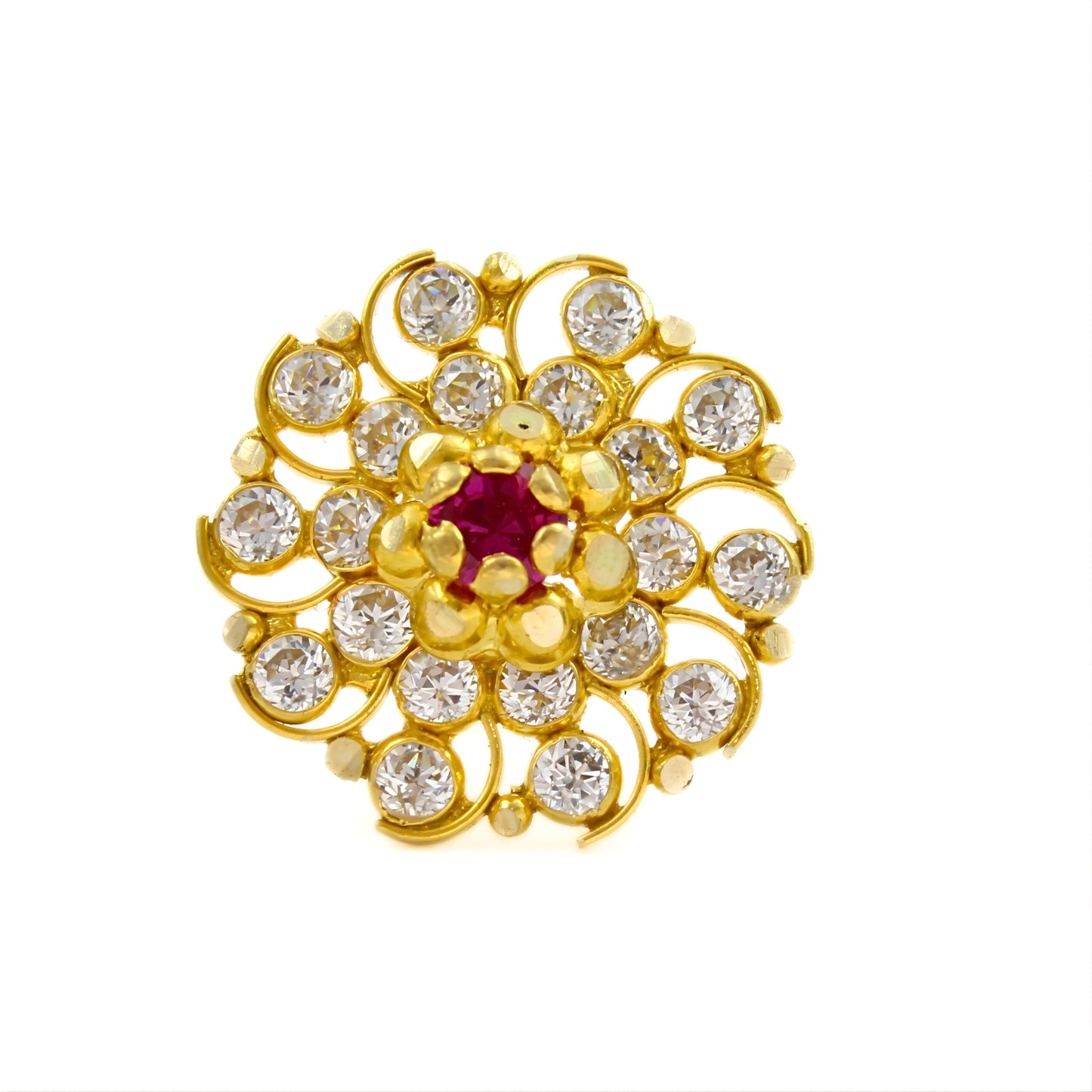 Big 18K Real Gold Pink White CZ Push Pin Nose Pin