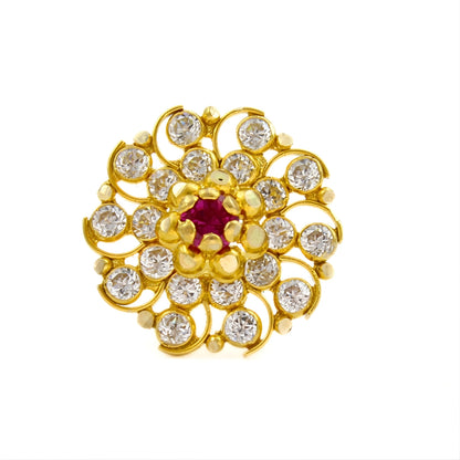 Big 18K Real Gold Pink White CZ Push Pin Nose Pin