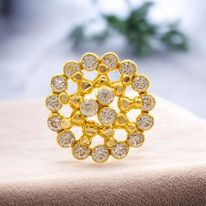 18K Real Gold White CZ Wheel Nose Ring Push Pin Nose Pin