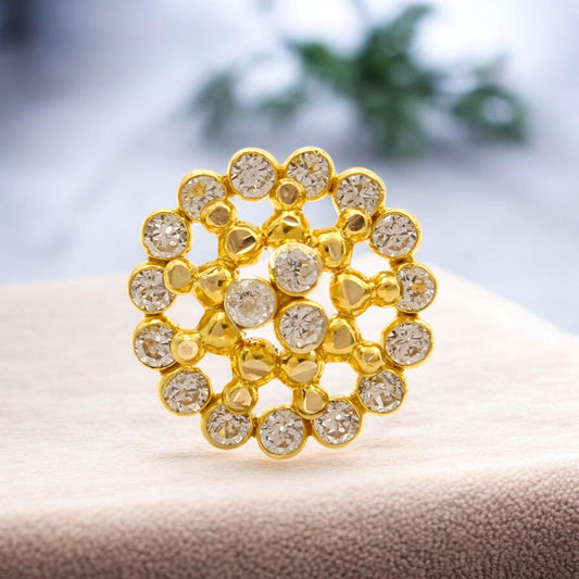 18K Real Gold White CZ Wheel Nose Ring Push Pin Nose Pin