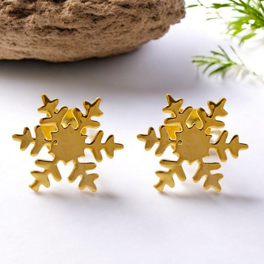 18K Real Gold women Snowflake Nose pin cum Earring Gold Screw Back