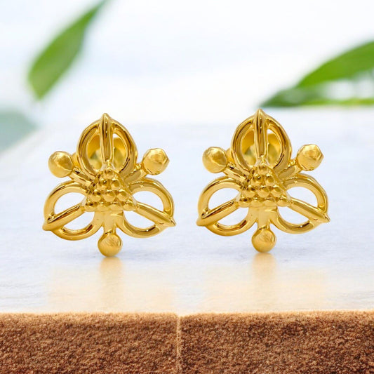 18K Real Gold women floral Nose pin cum Earring Gold Screw Back