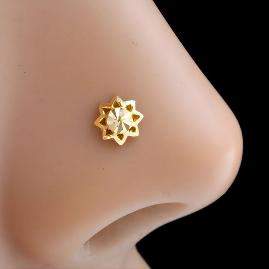 18K Real Gold women star Nose pin nose ring Push Pin