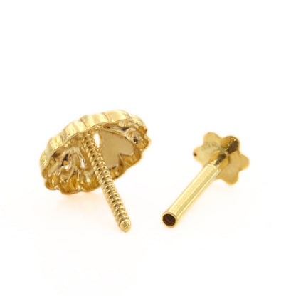 18K Real Gold Two in One women Nose pin cum Earring Gold Screw Back