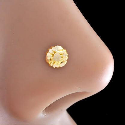Floral 18K Real Gold Two in One women Nose pin cum Earring Gold Screw Back