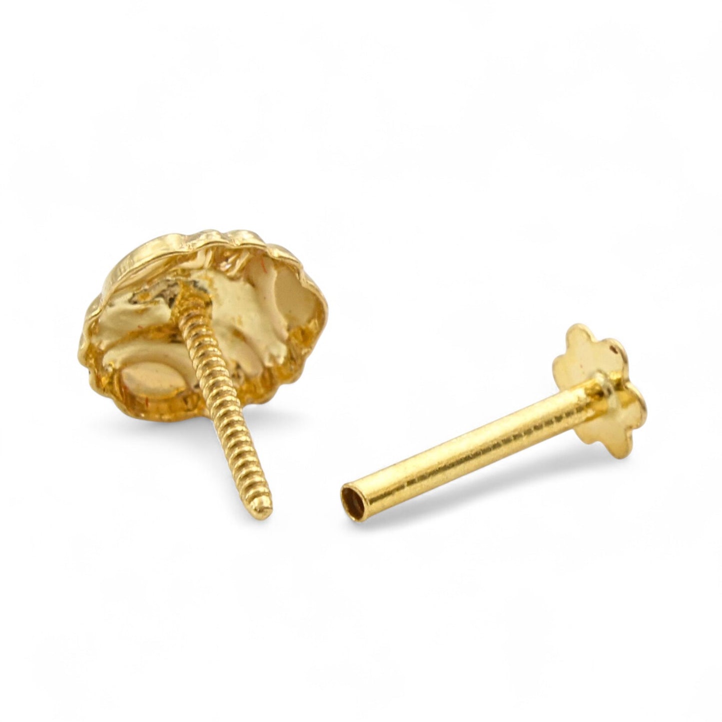 Floral 18K Real Gold Two in One women Nose pin cum Earring Gold Screw Back