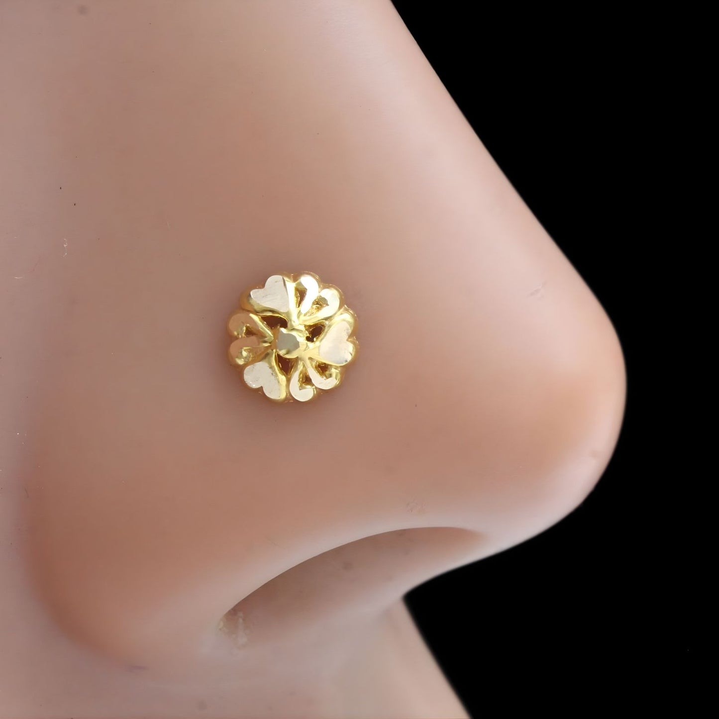 Tiny 18K Real Gold Two in One women Nose pin cum Earring Gold Screw Back