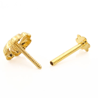 Tiny 18K Real Gold Two in One women Nose pin cum Earring Gold Screw Back