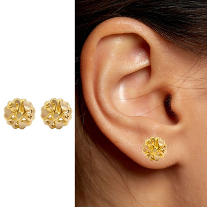 Tiny 18K Real Gold Two in One women Nose pin cum Earring Gold Screw Back