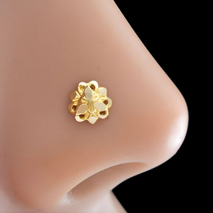 Trendy 18K Real Gold Two in One women Nose pin cum Earring Gold Screw Back