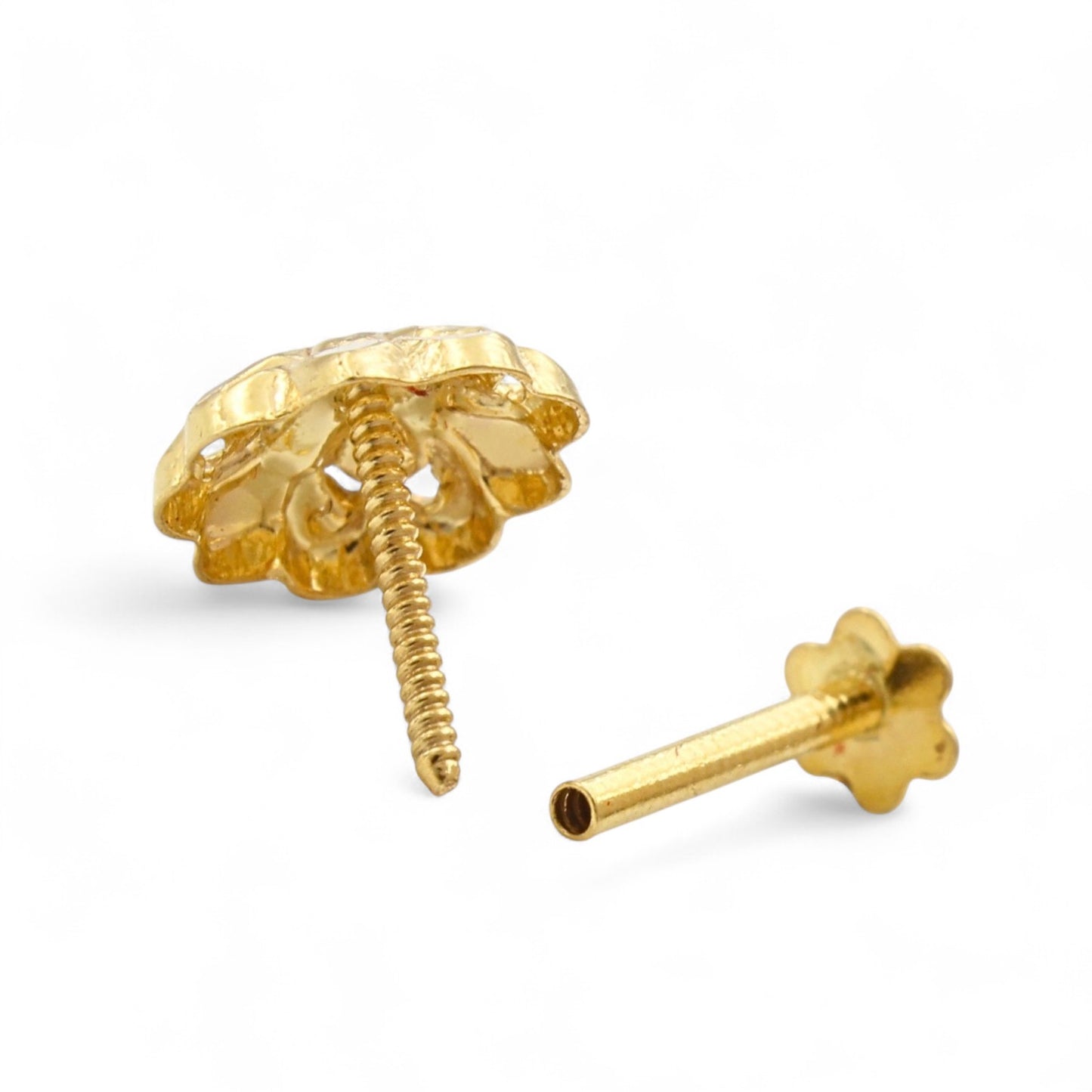 Trendy 18K Real Gold Two in One women Nose pin cum Earring Gold Screw Back