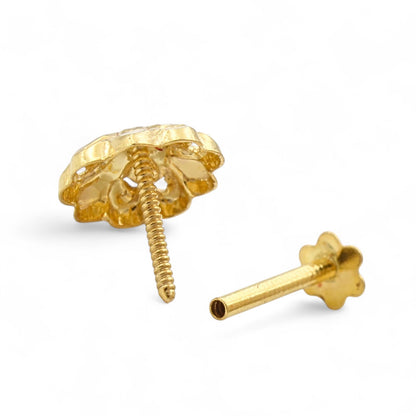 Trendy 18K Real Gold Two in One women Nose pin cum Earring Gold Screw Back