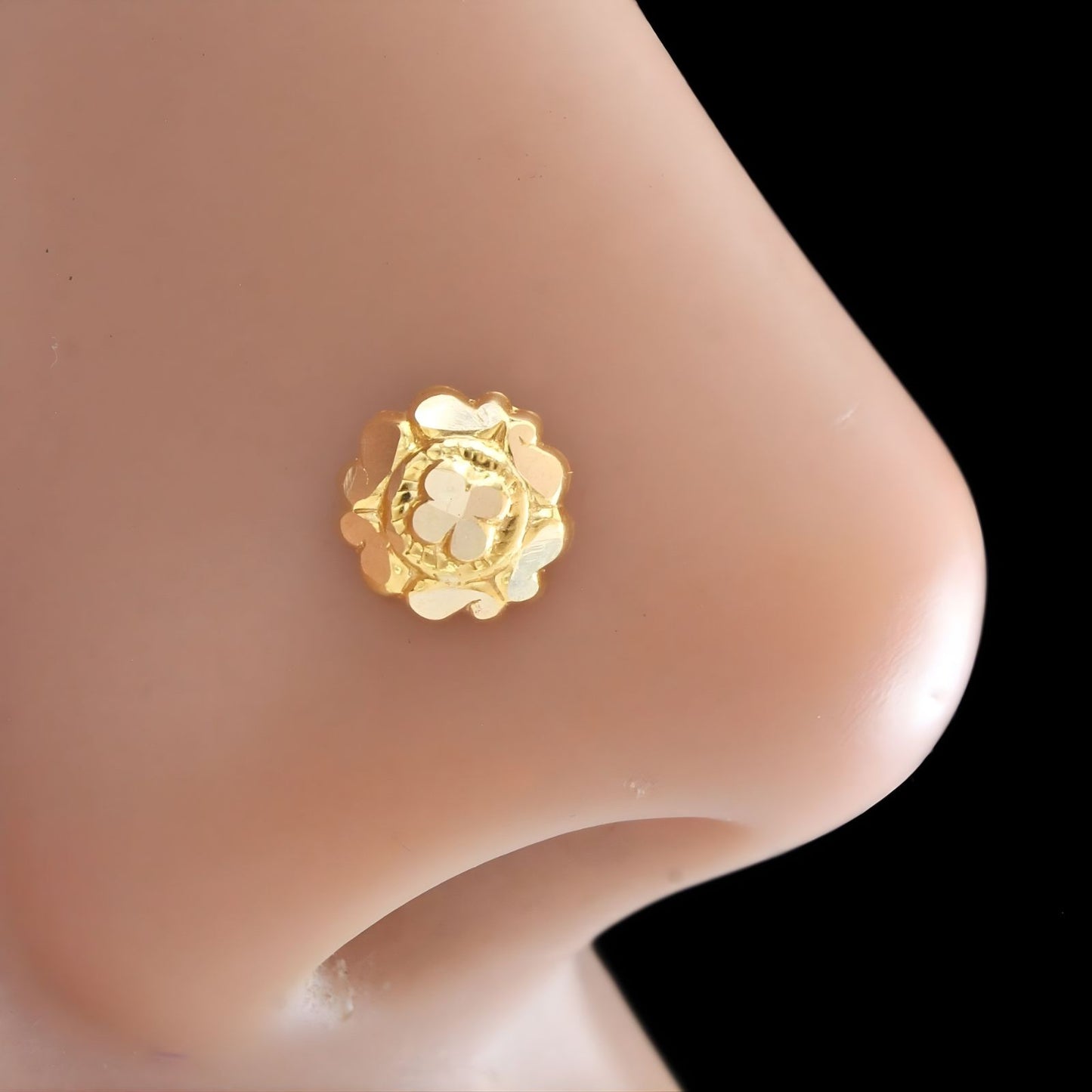 18K Real Gold Two in One women Nose pin cum Earring Gold Screw Back