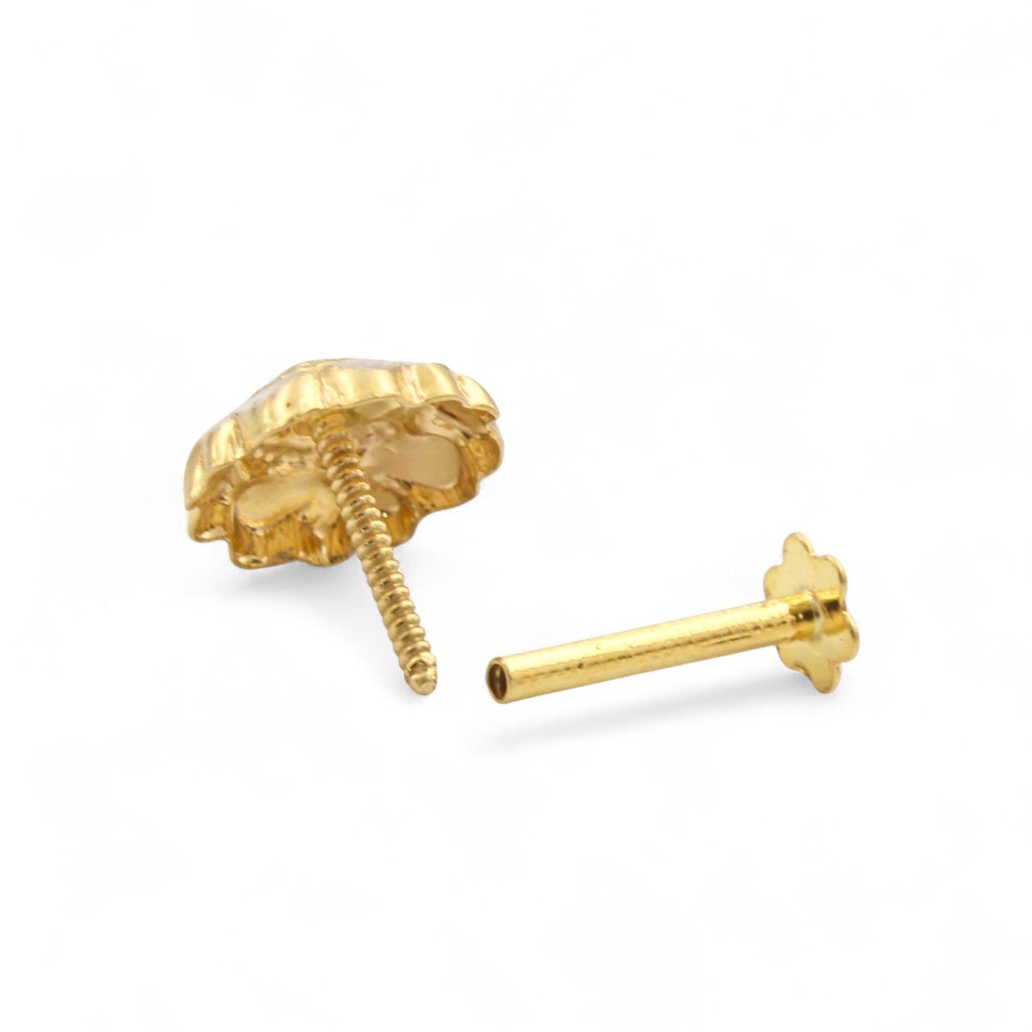 18K Real Gold Two in One women Nose pin cum Earring Gold Screw Back