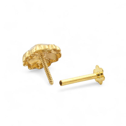 18K Real Gold Two in One women Nose pin cum Earring Gold Screw Back
