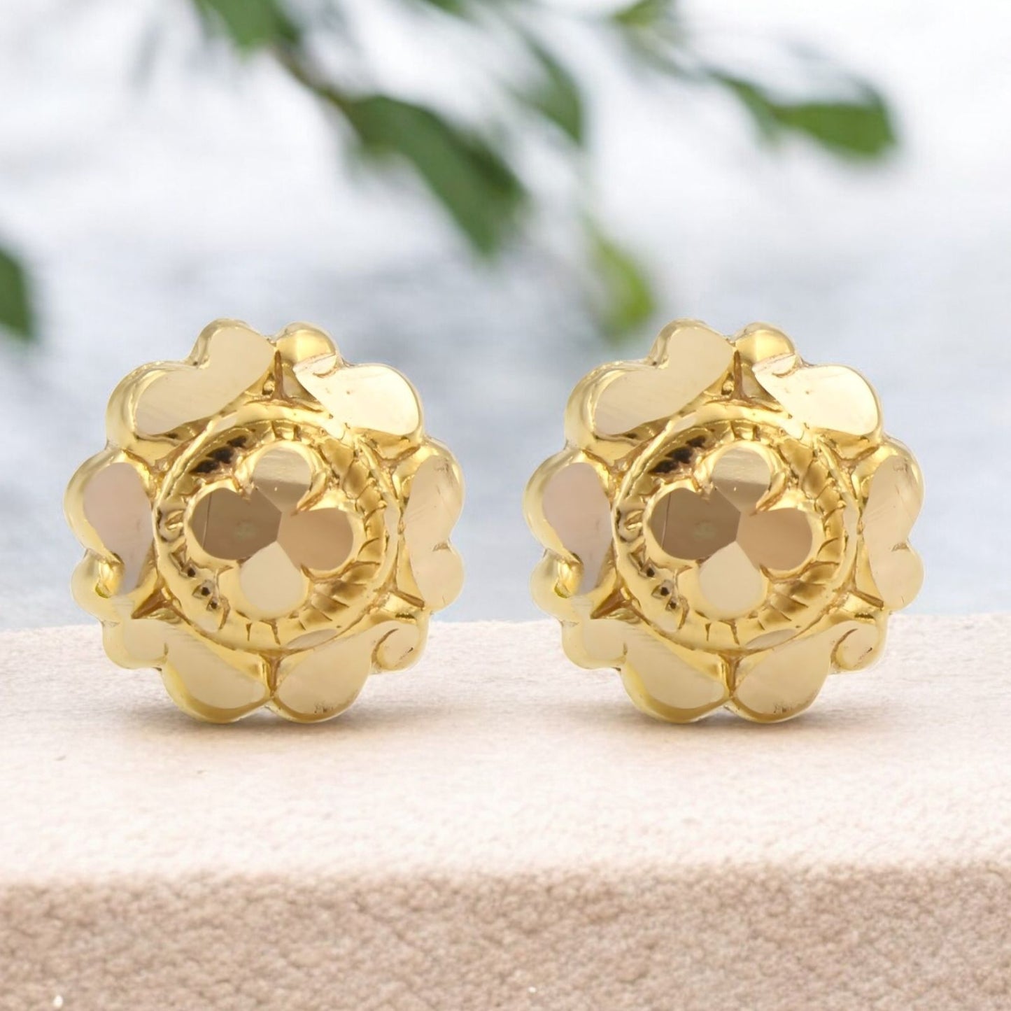 18K Real Gold Two in One women Nose pin cum Earring Gold Screw Back