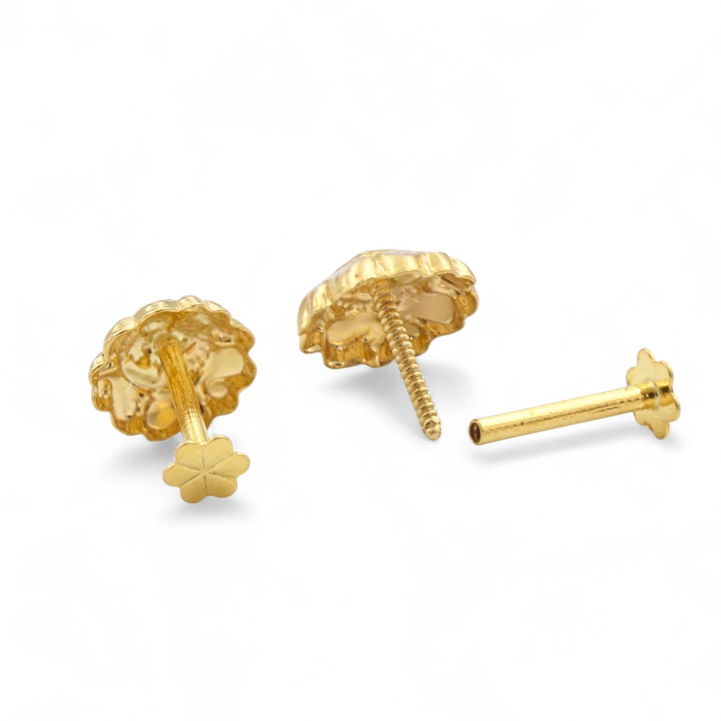 18K Real Gold Two in One women Nose pin cum Earring Gold Screw Back