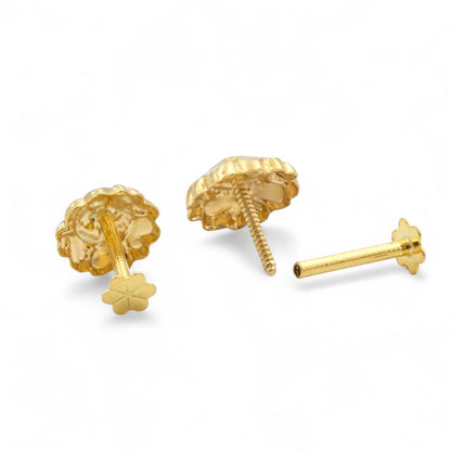 18K Real Gold Two in One women Nose pin cum Earring Gold Screw Back