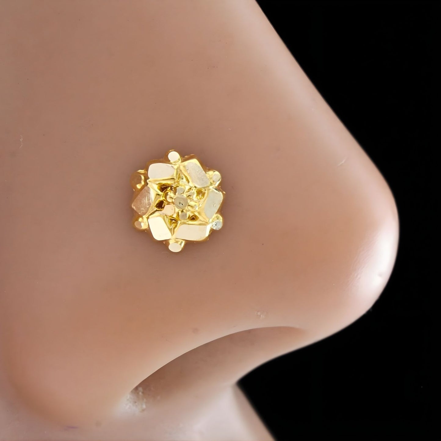 18K Real Gold Two in One women Nose pin cum Earring Gold Screw Back