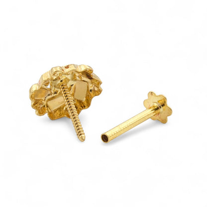 18K Real Gold Two in One women Nose pin cum Earring Gold Screw Back