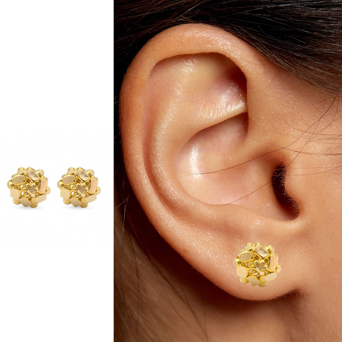 18K Real Gold Two in One women Nose pin cum Earring Gold Screw Back